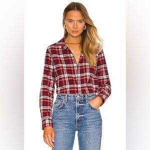 Frank & Eileen Barry Plaid Cotton Flannel Button-Up Shirt Red Black Winter White